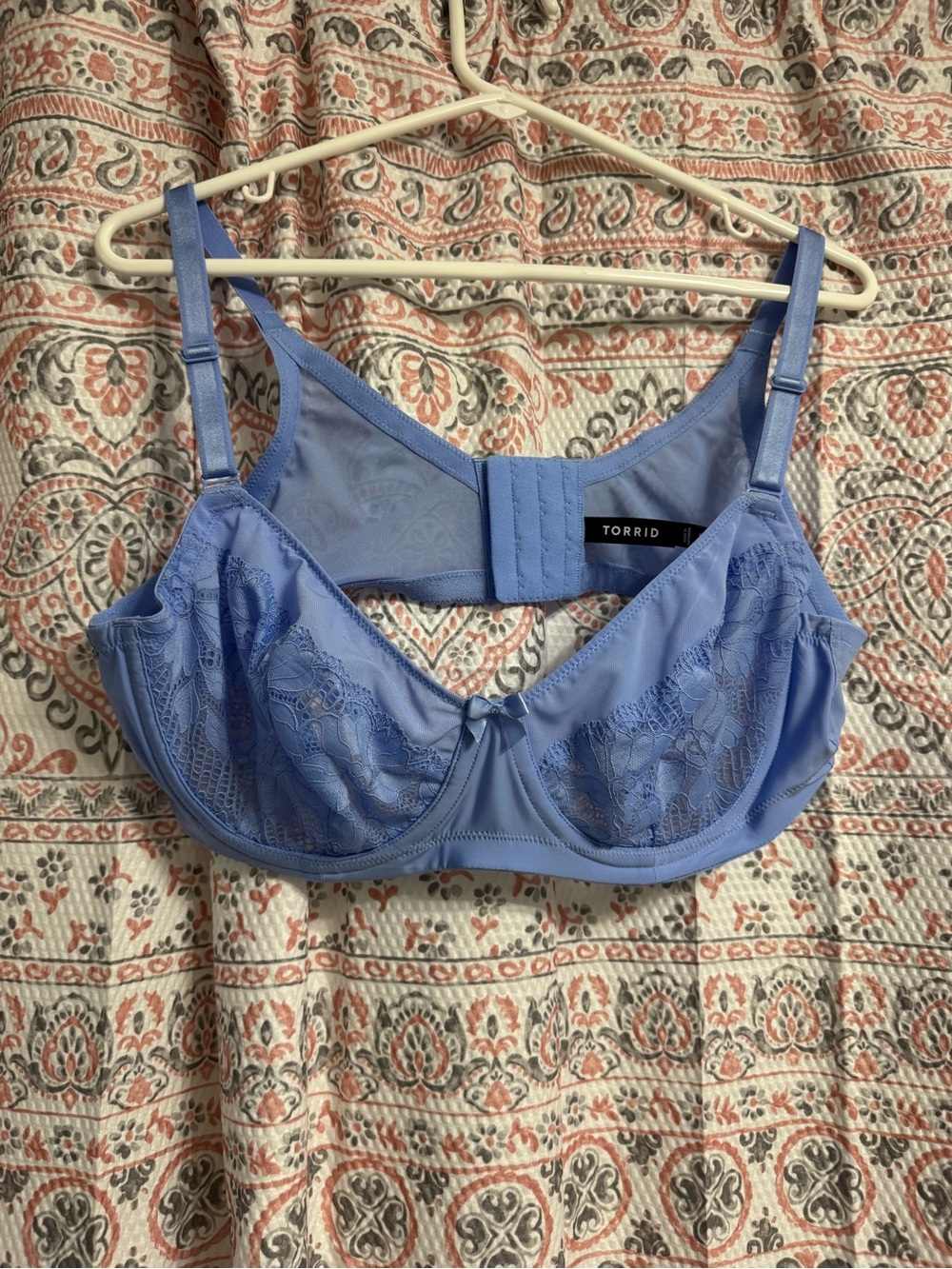 Torrid 40B Blue Floral Lace Mesh Unlined Underwire Bra Adjustable Straps